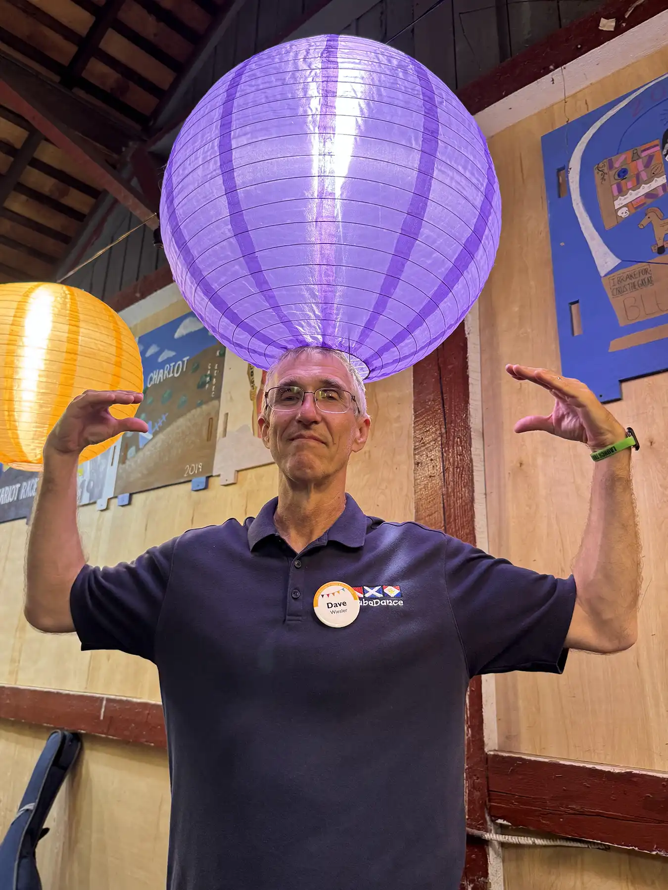 Dave Wiesler with a purple lantern on his head. Photo by Ben Schreiber.