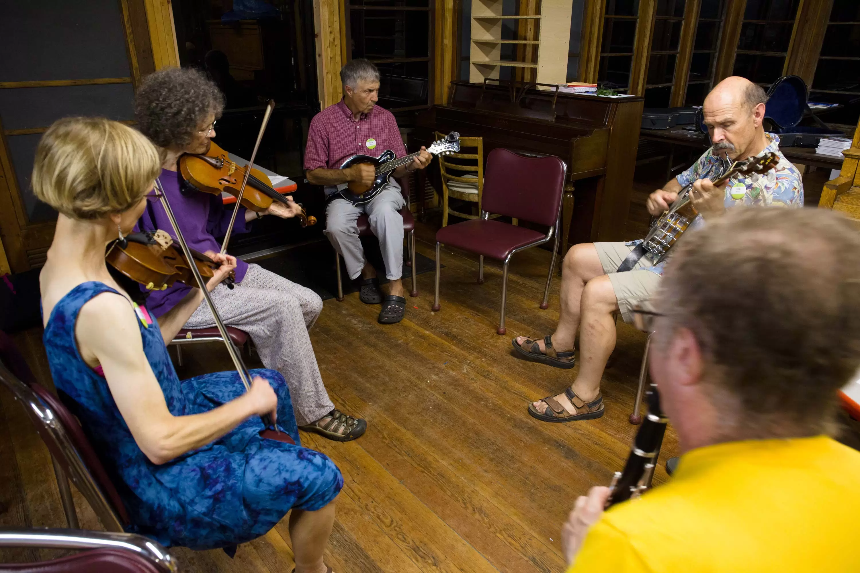 Contra musicians playing in a circle