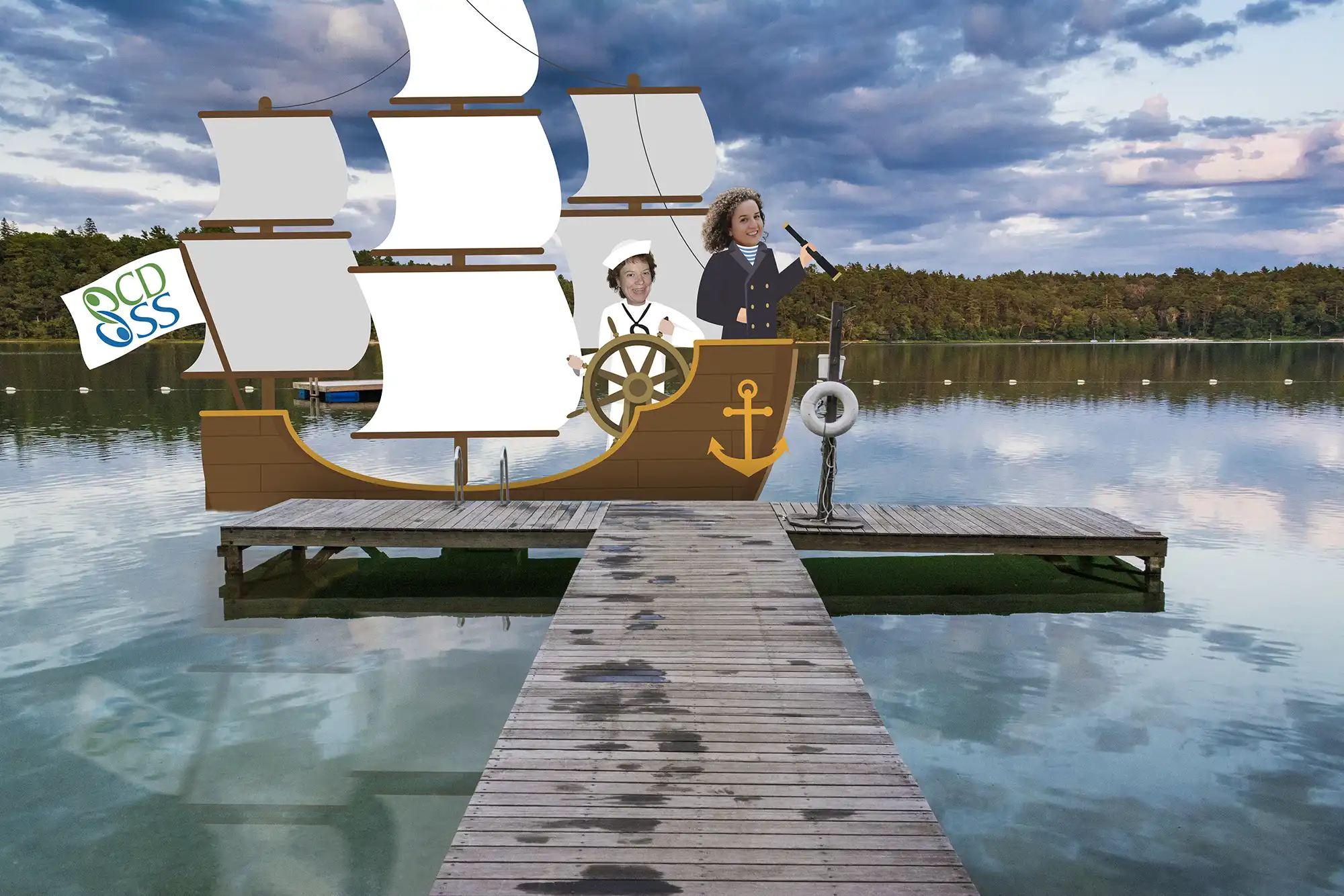 Nicole Singer and Lisa Greenleaf sailing a tall ship